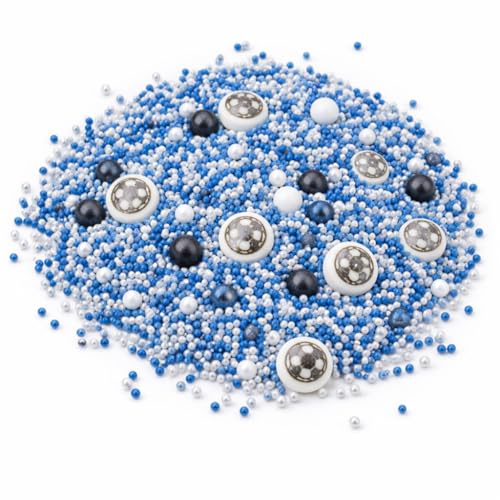 Happy Sprinkles Blue Football Party Mix 90g - Edible Cake Decorations with Footballs – Kids Cake Toppers & Cupcake Sprinkles - Birthday Cake Decorations & Football Party Decoration - HS0787