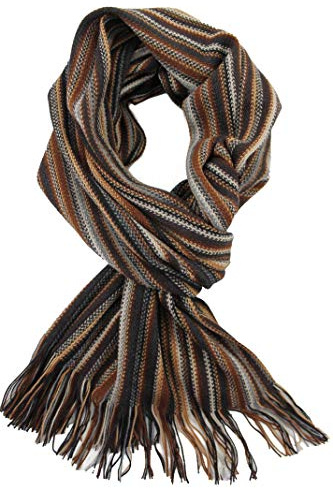 Rotfuchs Schal Kuschelschal Strickschal Raschelschal Streifen 100% Wolle Made in Germany (braun schwarz weiß)