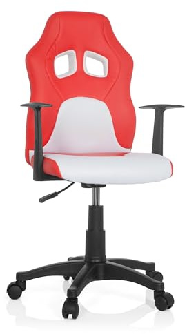 HJH Office 670760 Sedia da Ufficio Girevole per Bambini TEEN GAME AL 670700 Similpelle, Sedia da Scrivania Regolabile in Altezza con Braccioli, Rosso/Bianco