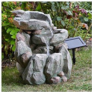 Smart Solar Rock Fall Brunnen 1170530 - Selbstständiger natürlicher Felseffekt | Strapazierfähiges Polyresin | Intelligenter Solarbetrieb | Einfache Installation | 51x46x40cm