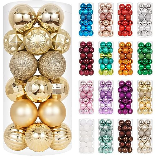 XmasExp 24ct Christmas Ornaments Shatterproof Christmas Ball Ornaments Set Decorations for Xmas Tree Balls 40mm/1.57 (1.57'', Gold)