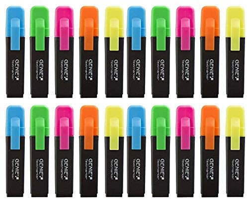 20x GENIE Textmarker 5 Farben Neon Marker Set Highlighter Stifte Leuchtmarker
