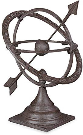 Relaxdays Sonnenuhr Garten, Antik-Design, wetterfest, Gartendeko, für Bodenmontage, 42 cm, Gusseisen, Edelrost, braun