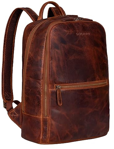 STILORD Kellis Vintage Lederrucksack Groß für Business Schule Uni Moderner Laptop Rucksack 15 Zoll Messenger Rucksack DIN A4 Echtes Leder Farbe:dunkel - braun