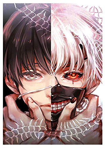 JUZSCQ DIY 5D Diamond Painting Kit Volldiamant Japan Cartoon Anime Tokyo Ghoul Sticker Diamond Wohnzimmer Dekorative Malerei Zuhause Kreuzstich Rahmenlos 40X50Cm