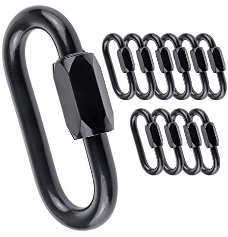 IEBUOBO 304 Threaded Quick Links Stainless Steel Black Screw Chain Links Chain Connectors D Ring Carabiner Clips M5 3/16 Inchs Oval Screw Lock Ring Clasp for Camping/Pet/Ceiling Lamp/Fitness