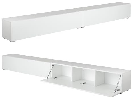 PLATAN ROOM Fernsehschrank TV-Lowboard 105/140 / 160/210 / 280 In Weiß Hängend Oder Stehend Hochglanz Matt (280 x 30 x 32, Weiß Matt)