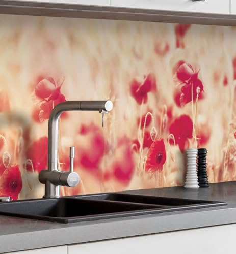 MyMaxxi Küchenrückwand selbstklebend - Matte, versteifte Spritzschutz Folie als günstige Alternative zu Glas, einfache Montage & leichte Reinigung - 60 cm hoch - Motiv: Mohnblumen 120 x 60 cm
