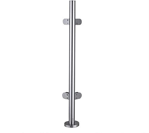 ROMYIX 110cm Stainless Steel Balustrade Posts with Glass Clamps and Rubbers,Railing Fence Pole Handrail Garden Fencing 90-110CM,fits 10-12mm Toughened Glass (Corner Post 1100mm)