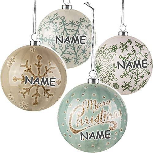alles-meine.de GmbH 10 Stück große Weihnachtsbaumkugeln Schnee Innen & Außen - inkl. Name - bruchfest - Kunststoff - wetterfest + wasserfest - Ø 8 cm - Weihnachtsbaumschmuc..