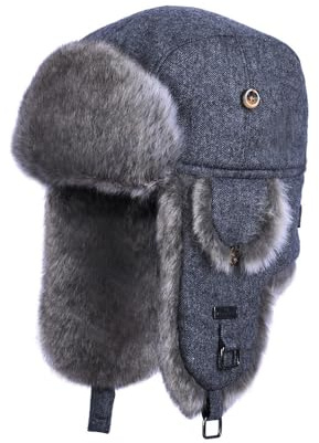 Alkaidstar Unisex Fliegermütze Rib Wolle Bomber Aviator Pilot Hat Faux Fellmütze Winter Russische Mütze Herren Bomber Hut