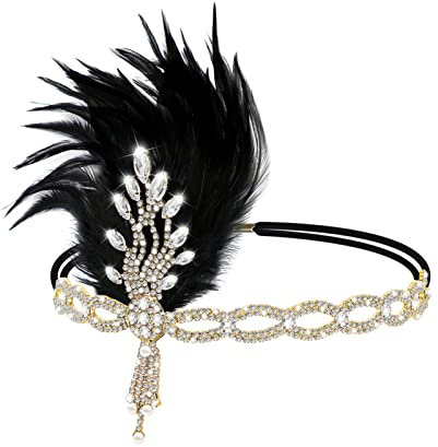 FRCOLOR Federn Stirnband Strass Flapper Kopfschmuck 20er Jahre Stil Flapper Haarband Great Damen Fasching Kostüm Accessoires