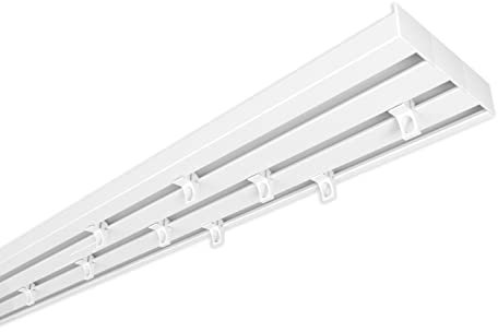 Home-Vision Gardinenschiene Vorhangschiene 2-läufig, 3-läufig oder 4-läufig (Serie X, 3-läufig, 120cm - mit Ösengleiter) Aluminium, Inkl. Befestigungsmaterial, für Schiebevorhang