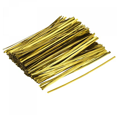 sourcing map 750 Pcs 6 15cm Foil Twist Ties, Gold | Metallic Plastic, Closure Tie for Tying Bread, Candy, Cookies, Gift Bags Arts