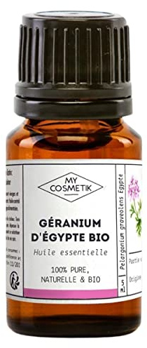 MY COSMETIK - Aceite esencial de geranio egipcio orgánico - De agricultura ecológica - Quimiotipado HEBBD/HECT - 100% puro y natural - Certificado ECOCERT - Fabricado en Francia - 10 ml