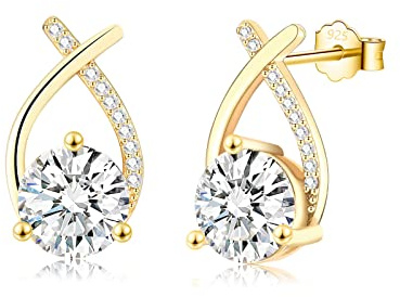 Damen Ohrringe Silber Ohrstecker Gold für Frauen Mädchen, 925 Silber Ohrringe mit 5A Zirkonia