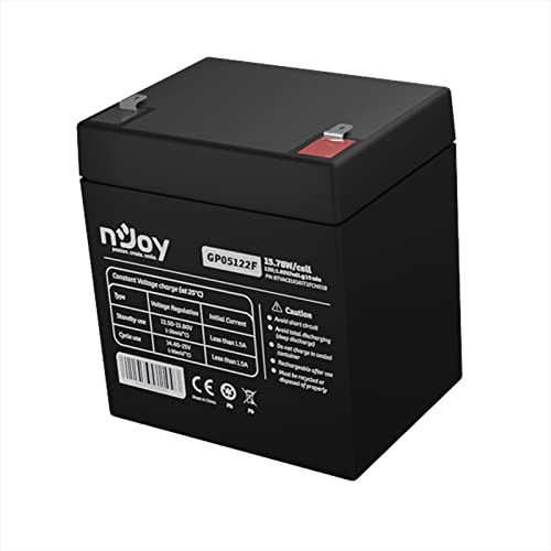 NJOY Batteria Ermetica al Piombo VRLA Ricaricabile 12 V Capacità 5 Ah - per UPS, Sistemi di Videosorveglianza e Allarme - Attacco Faston 6.3 mm - Dimensioni 9.0 x 7.0 x 10.1 cm - Garanzia 2 Anni