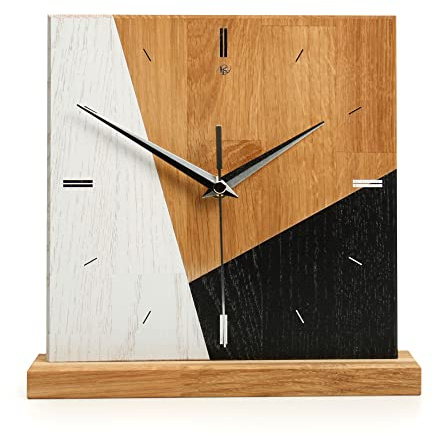 Kreative Feder Designer-STANDUHR „Triangle“ aus Massivholz – analoge TISCHUHR ohne Tickgeräusche (leises Quarzuhrwerk, Eiche)