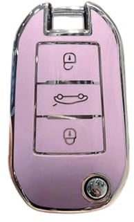 KUNIO Klapp Schlüsselhülle Passt für Peugeot 3008 2008 4008 208 308 408 508 RCZ Passt für Citroen C4L Cactus C5 C3 C6 C8 Picasso Schutzhülle TPU Autoschlüssel Hülle Schlüsseletui 3 Tasten Lila