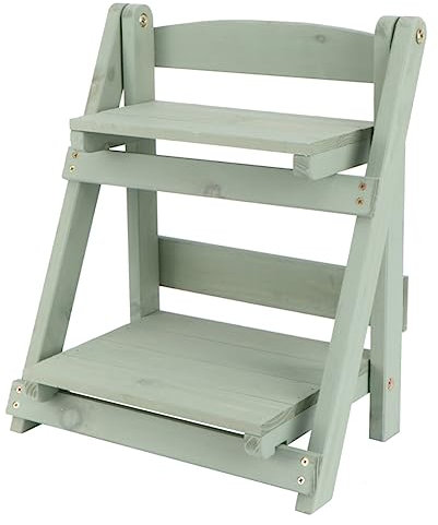 Veemoon Zwei-Lagen Holzregal Mit Retro-Design Kreativer Pflanzenständer Bücherregal Für Balkon Und Home Office Vintage Grün Multifunktionale Ablage Für Blumen Und Dekoration