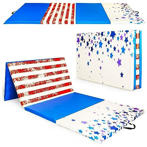 Fitvids Folding Exercise Gymnastics Mat 4'x​8'x2 Gym Workout Mat with Carrying Handles High-Density Anti-Tear Portable Fitness Aerobics Mats for Home Gym Yoga Pilates Tumbling MMA Core Training