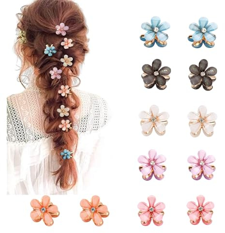 RabbFit 12 Stück Mini Diamant Haarspangen,Kleine Haarspangen Blumen-Haarspangen Haarschmuck für Damen, Mädchen,süße Mini-Haarspangen,Haarspangen für Foto, Alltag, Party, Hochzeit,sechs Farben