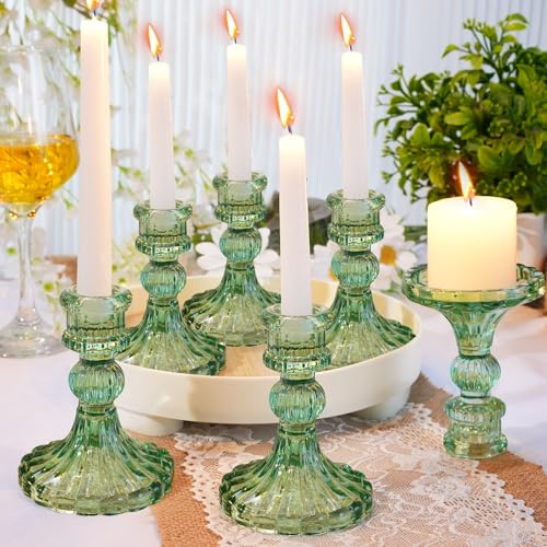 Maxcheck Kerzenhalter aus Glas, Kerzenhalter, dekorativer Kerzenständer für Hochzeit, Party, Tisch, Tafelaufsatz, Jahrestag, Festival, Heimdekoration, Grün, 6 Stück