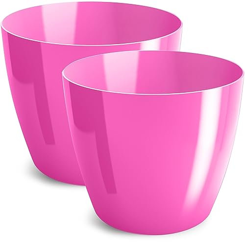 PECZEKO Pot de Fleurs Brillant, Pot de Plantes en Plastique, Pot décoratif pour Grandes et Petites Plantes, Lot de 2 Pots de Fleurs, Pots de Fleurs, Pots à Herbes, (Lot de 2) Fuchsia, ø 14 cm