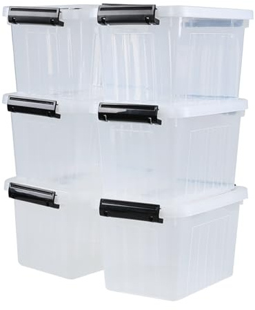 Yesdate Set of 6 Plastic Storage Box, Clear Storage Latch Box with Lid, 7 Litre
