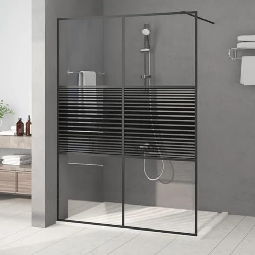 BaraSh Duschwand für Begehbare Dusche Schwarz 140x195 cm ESG-Glas Klar Duschabtrennung Badewanne