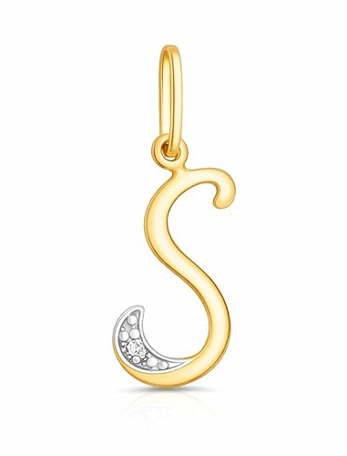 Rodium – Buchstabenanhänger aus 585 Gold mit Zirkonia – Bicolor Charm mit Karabinerverschluss für Halskette oder Armband – Geschenk für Damen