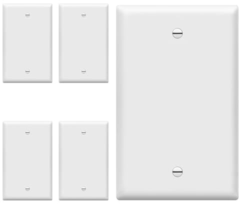 ENERLITES Mid-Size Blank Device Wall Plate, Midway Blank Outlet Covers, 1-Gang 4.88 x 3.11, Unbreakable Polycarbonate Thermoplastic, UL Listed, 8801M-W-5PCS, Gloss Finish, White (5 Pack)