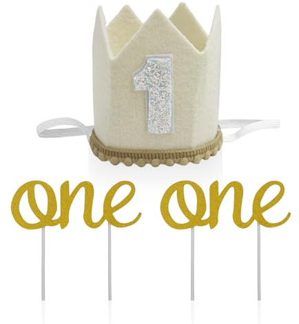 DHSBGWSX 1 gorro de cumpleaños, 2 pegatinas, gorro infantil con el número 1