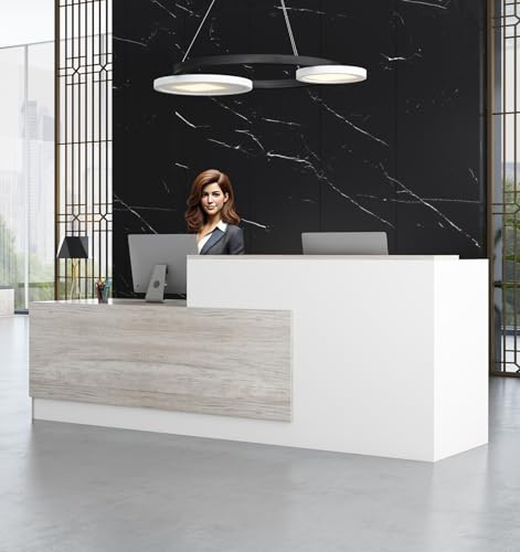 UKETO Moderne L-förmige Empfangstheke aus Holz mit Tresen - Premium Empfangstresen für Büros multifunktionaler Empfangstisch für Salons Kassen oder Empfangsbereiche (ohne Stühle)