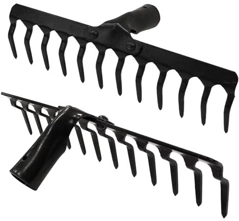 VASKO Metall Rechen Gras Laubrechen Massiv Ohne Stiel Ungeschärft Harke mit 12 Zinken Gartenrechen 31,5cm x 8,5cm x 9 cm Gras Laub Erde Äste Metall Schwarz