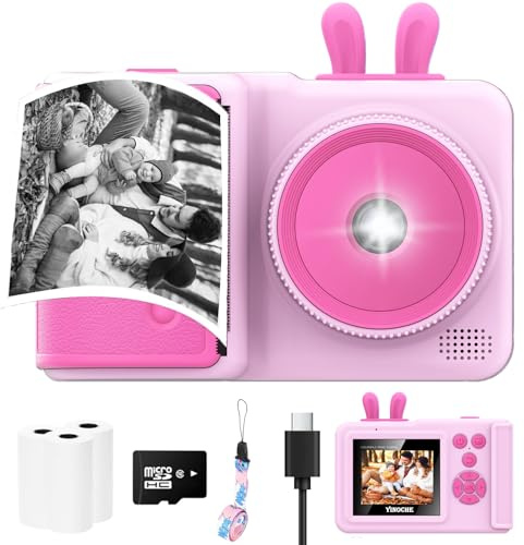 Appareil Photo instantané 1080p pour Enfants Qui impriment des Photos, Cadeau de Noël et d'anniversaire pour Filles de 3 à 12 Ans, Jouet pour garçons de 3, 4, 5, 6, 7, 8, 9, 10 Ans (Rose)