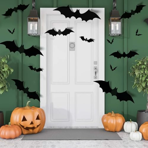 AUAUY 120 Pezzi Decorazioni Halloween Pipistrelli Adesivi, Decorazione 3D di Pipistrelli di Halloween, per Parete Finestra Porta Forniture per Feste(4 Dimensioni)