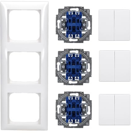 Busch-Jaeger Balance SI Komplett-Set: 3x 2000/5 US Wippschalter-Einsatz + 3x 2505-914 Wippe + 1723-914 3fach Rahmen Alpinweiß