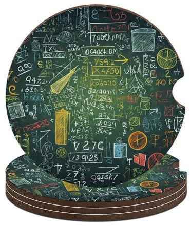 Auto-Untersetzer für Getränke, 4 Stück, mathematische Frage, Auto-Becherhalter, Untersetzer, rutschfest, Korkboden für Damen, Herren, 6,6 cm