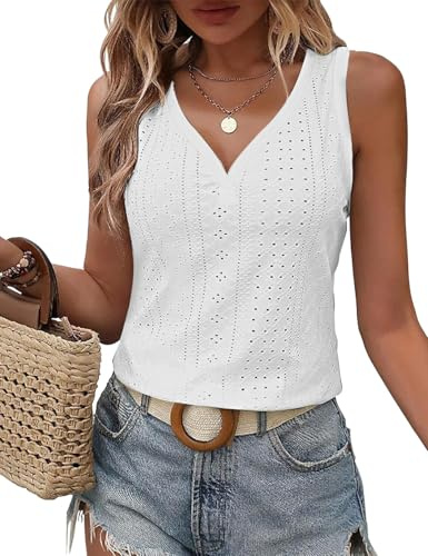 DUOEASE Debardeur Blanc Femme Col V Décontracté Top Femme Chic RT Élégant Respirant Basique Haut Femme Sexy Blanc-2XL