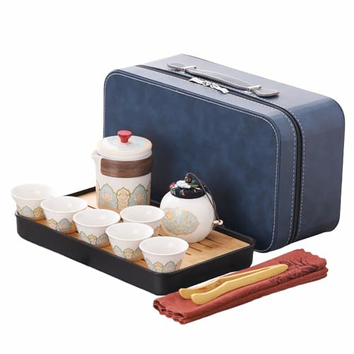 Webao Servizio da tè in porcellana, Set da tè Cinese da viaggio con 6 tazze in ceramica, Piccola teiera con filtro integrato per tè sfuso, Elegante bianco