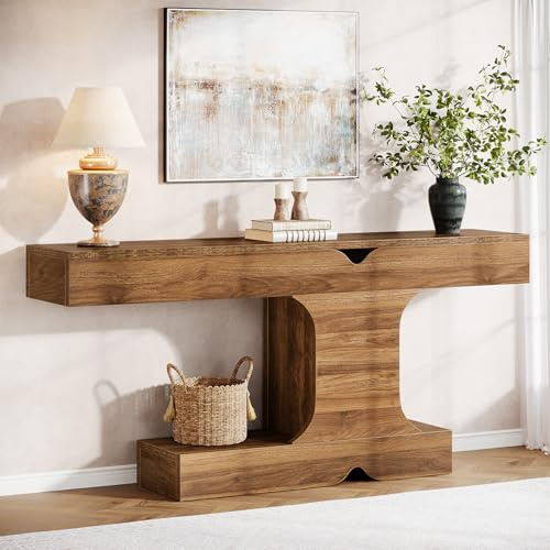Tribesigns 63-Inch Long Console Table, Modern Entryway Table Behind Couch, Wood Sofa Table for Hallway, Entrance, Living Room (Walnut Brown)
