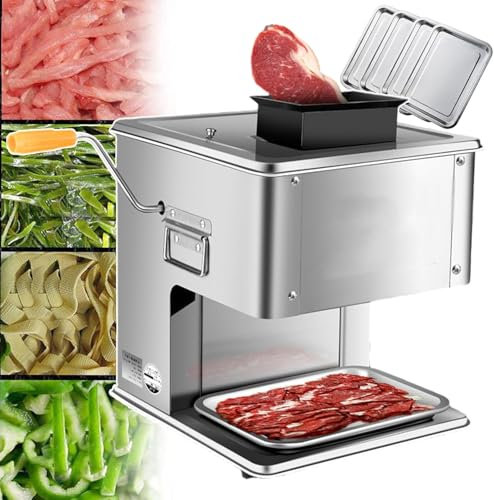 DMBBSAPBSH Cortadora de Fiambre, Cortafiambres Eléctrico, Acero Inoxidable | Máquina cortadora de Carne | Cortadora de Carne | Máquina cortadora de Verduras con Espesor de Corte Ajustable(3.5mm)