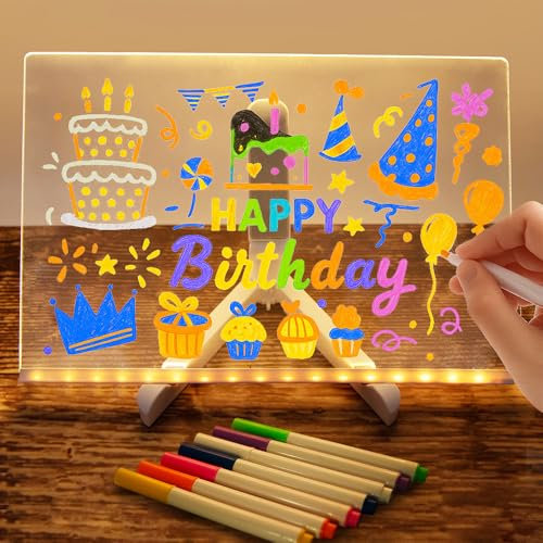 Tableau Acrylique Lumineuse Message LED, Tablette Lumineuse Dessin Effaçable avec 7 Stylos Néons Disponible sous Forme de Bloc-Notes, Tableau D'écriture Cadeau Créatif Pour Enfants (30x20cm)