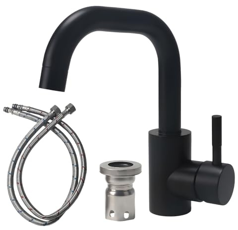 Robinet de salle de bain, acier inoxydable, robinet de lavabo, rotatif à 360°, robinet de salle de bain-nior