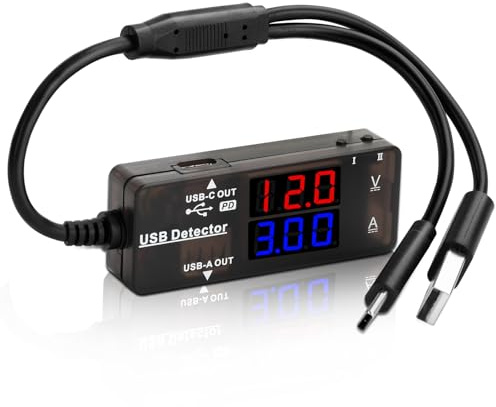 diymore Testeur USB C USB A 2.0 Multimètre numérique multifonction avec affichage USB C Testeur de courant pour voltmètre courant capacité de puissance pour PD3.0/QC3.0