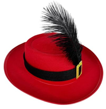 Musketiere Kostümhut - Erwachsener Musketier -Trilby -Klassiker Feder | Historisches Kostüm -Accessoire | Cosplay -Hut Mit Schärpen Und Feather Neuheit Kopfbedeckung Für Bühnenaufführungen Leichte Kop