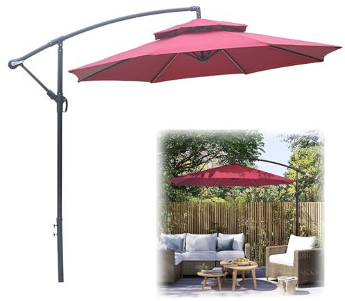 GUOGLZ Jardin Cantilever Sombrilla Patio Exterior, Parasol Excéntrico Con Manivela, 8 Varillas Para Terraza Exterior Balcón Playa