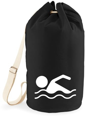 Huuraa Seesack Schwimmen Silhouette Geschenk | Tasche 20 Liter Strandtasche Black Baumwolle Rucksack Geschenkidee Schwarze Sporttasche Duffle Bag mit Kordelzug Verschluss