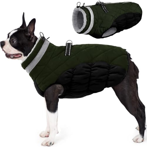 AOFITEE Hundemantel für Mittelgroße Hunde, Warme wasserdichte Hundejacke mit Geschir, Reflektierende Fleece Winddichter Wintermantel Hund für Kaltes Wetter, Hundemantel Französische Bulldogge, M